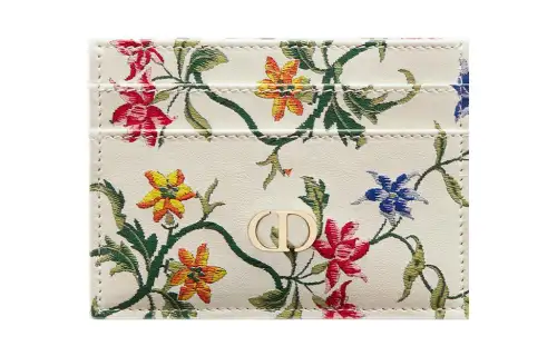 DIOR Caro Cow Leather Card Holder Women's White