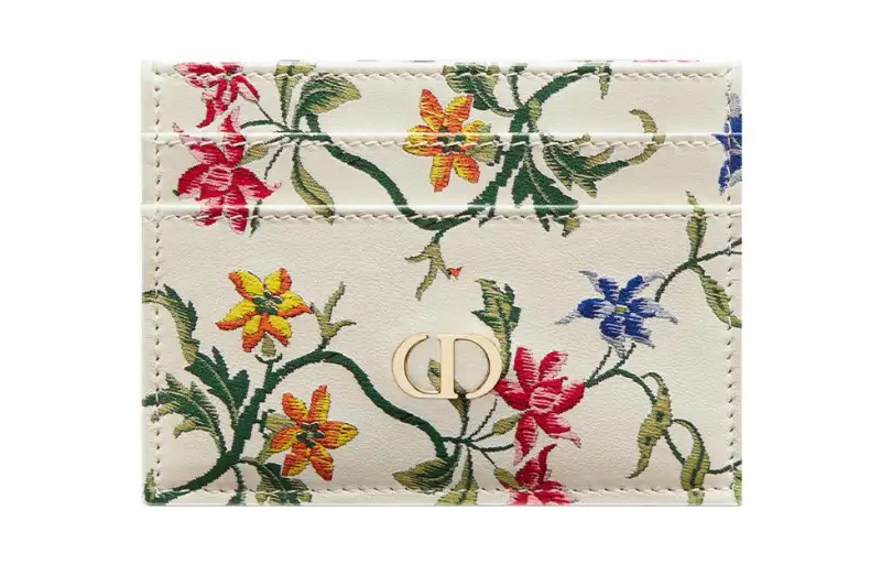 DIOR Caro Cow Leather Card Holder Women's White