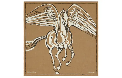 HERMES Freedom Flying Horse Shawl Women's Caramel