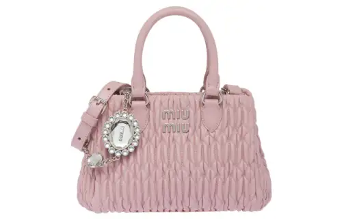 MIU MIU CRYSTAL Soft Sheep Leather Shoulder Bag, Crossbody Bag, Handbag Women's Pink