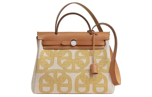 HERMES Herbag Zip H Plume Canvas With Leather Shoulder Bag, Crossbody Bag, Handbag 31 Unisex Little Fennel/Light Beige