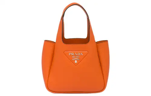 PRADA Leather Tote Basket Bag, Shopping Bag, Handbag Women's Orange