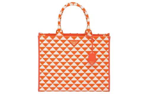 PRADA Fabric With Leather Tote Bag, Shopping Bag, Handbag Large Women's Orange/White