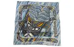 HERMES Le Chat Carre Silk Scarf Women's Blue
