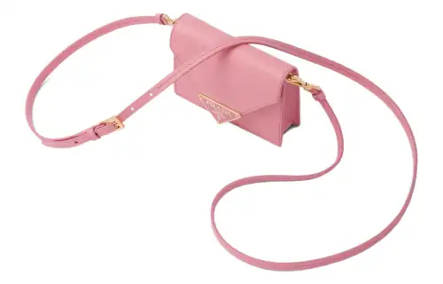 PRADA Cow Leather One Shoulder Crossbody Card Holder Women's Petal Pink