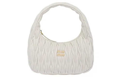 MIU MIU Matelassé Soft Sheep Leather Hobo Bag, One Shoulder Handbag Women's White