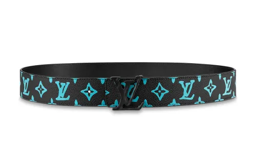 LOUIS VUITTON Canvas, Cow Leather Belts Unisex Blue/Black Width 4cm