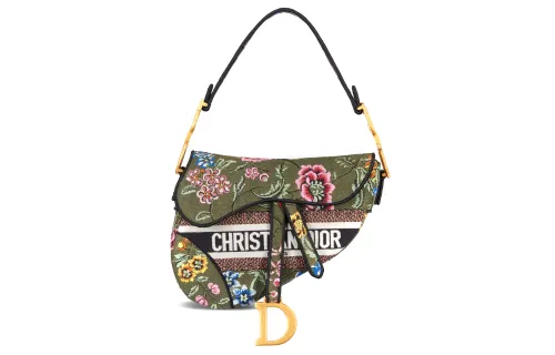 DIOR Saddle Embroidery Saddle Bag, Shoulder Bag, Crossbody Bag, Handbag Women's Green/Multicolor