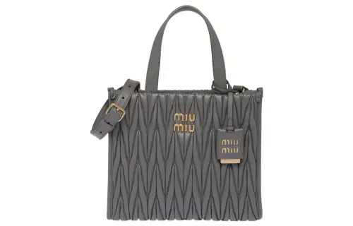 MIU MIU Soft Sheep Leather Tote Bag, Shopping Bag, Shoulder Bag, Crossbody Bag, Handbag Women's Light Gray