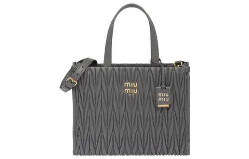 MIU MIU Matelassé Sheepskin Tote Bag, Shopping Bag, Handbag Women's Light Gray
