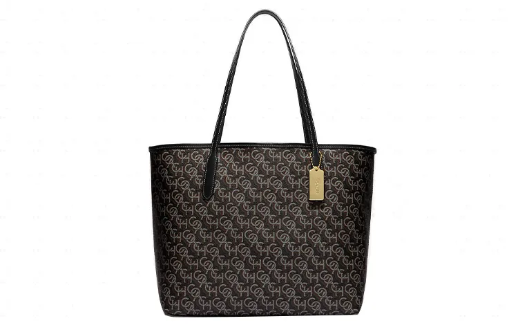 COACH City Canvas With Leather Tote Bag, Shopping Bag, Handbag, Shoulder Bag Women's Black