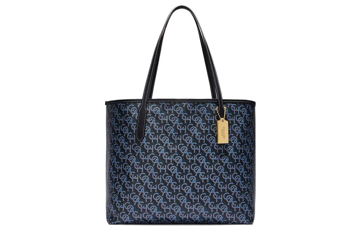 COACH City Canvas With Leather Tote Handbag, Shoulder Bag Large Women's Marine Blue