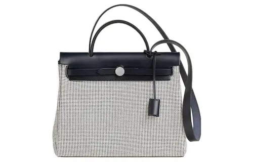 HERMES Herbag Zip Viking Quadrille Canvas And Hunter Cow Leather Shoulder Bag, Crossbody Bag, Handbag 31 Unisex