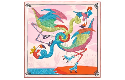 HERMES Tied Up In Knots Silk Scarf Women's Pink