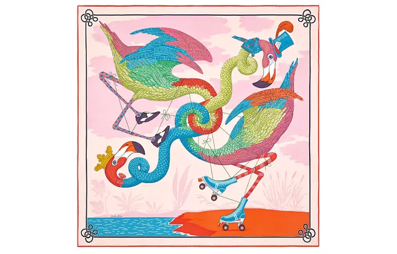 HERMES Tied Up In Knots Silk Scarf Women's Pink