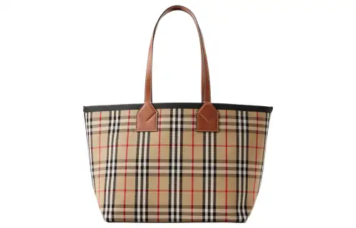 Burberry Cotton Canvas With Calfskin Tote Bag, Shopping Bag, Handbag Medium Women's Heather Brown/Black