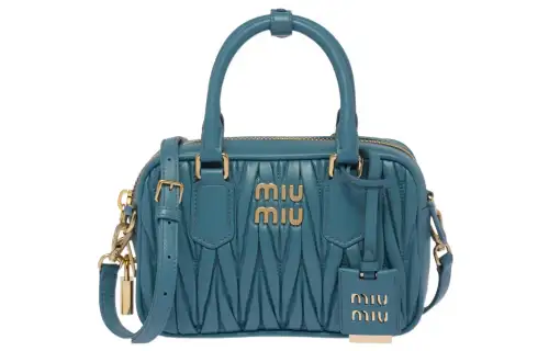 MIU MIU Arcadie Leather Bowling Bag, Shoulder Bag, Crossbody Bag, Handbag Small Women's Light Blue