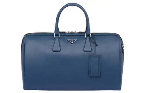 PRADA Saffiano Cross Grain Leather Travel Bag Men's Dark Blue