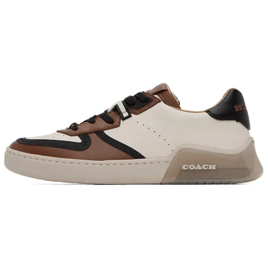 COACH Court Skateboard Shoes Men Low-Top Beige Brown