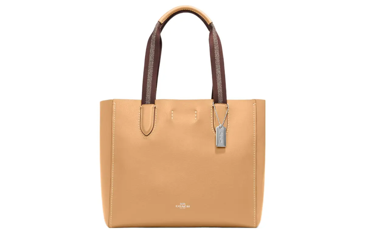 COACH Derby Pebbled Leather Tote Bag, Shopping Bag, Shoulder Bag, Handbag Large Women's Latte Yellow