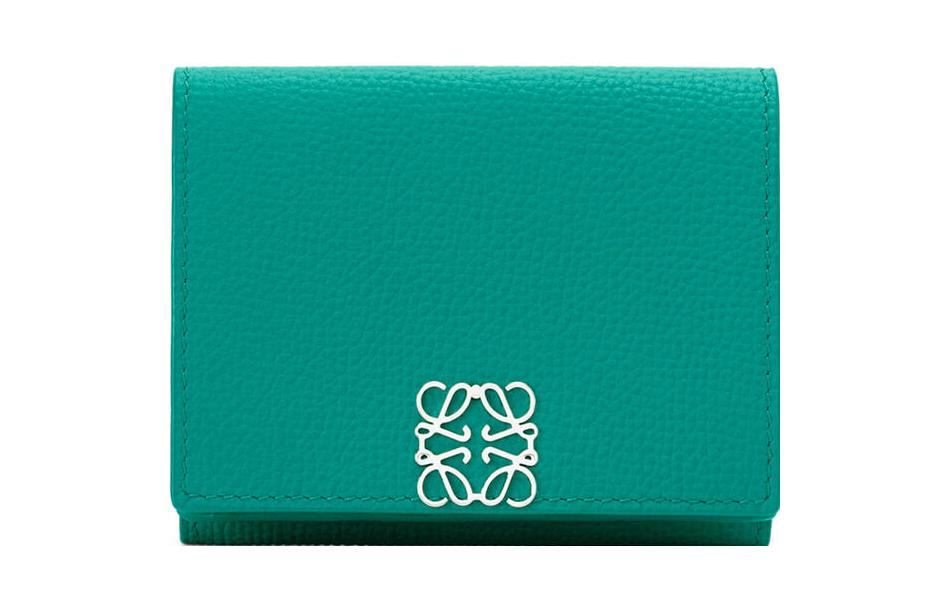 LOEWE Loewe Anagram logo snap fastening 3-fold pebbled calfskin wallet women's emerald green