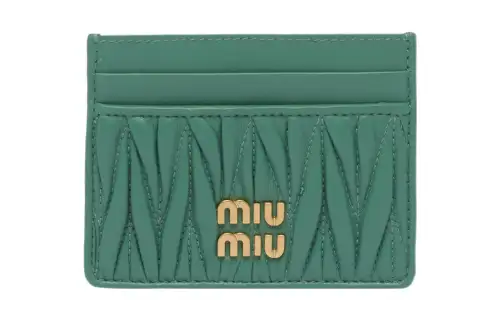MIU MIU Matelassé Soft Sheepskin Leather Card Holder Card Holder Women's Green