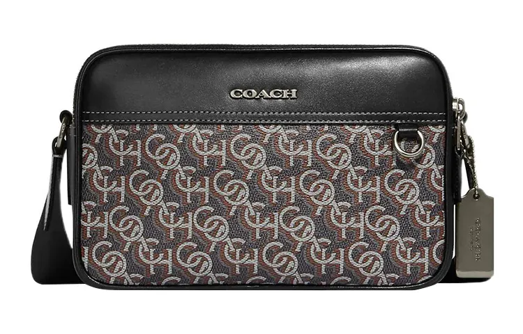 COACH Graham PVC With Cow Leather Camera Bag, Shoulder Bag, Crossbody Bag Medium Unisex Gray & Black
