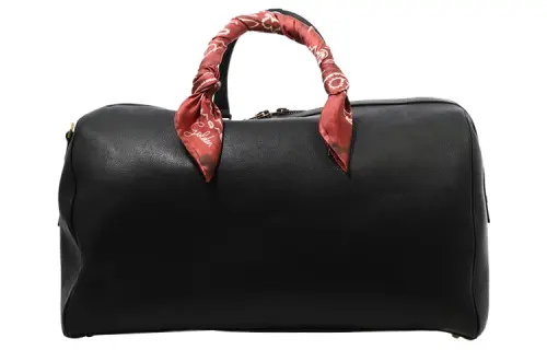 zip-up leather duffle bag