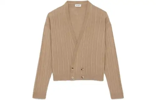 SAINT LAURENT Sweaters Men's Gold V Neck Moderate Cardigan
