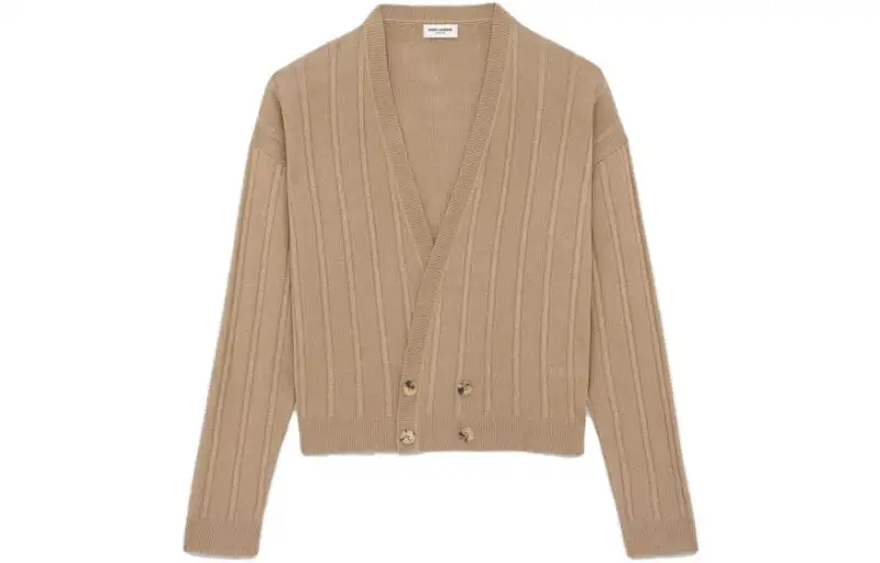 SAINT LAURENT Sweaters Men's Gold V Neck Moderate Cardigan