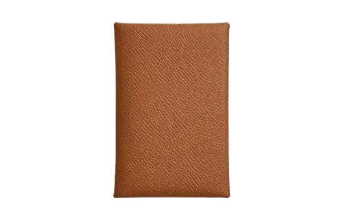 HERMES Calvi Cow Leather Wallet, Card Holder Women's Gold Brown