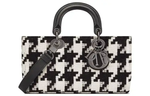 DIOR Lady D JOY Canvas With Leather Handbag Shoulder Bag, Crossbody Bag, Handbag Medium Women's Black/White
