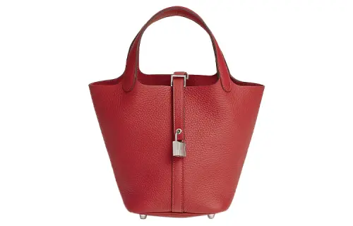 HERMES Picotin Lock Clemence Bullock Leather Basket Bag, Bucket Bag, Handbag 18 Women's 5E Vermillon Vermilion