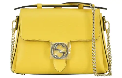 GUCCI Litchi Grain Leather Messenger Bag, Shoulder Bag, Crossbody Bag, Handbag Women's Yellow