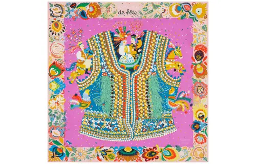 HERMES Costume De Fete Silk Scarf Women's Pink