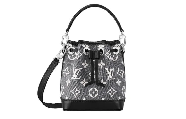 LOUIS VUITTON NOE Denim With Cow Leather Trim Bucket Bag, Handbag, Shoulder Bag, Crossbody Bag Extra Mini Women's Gray
