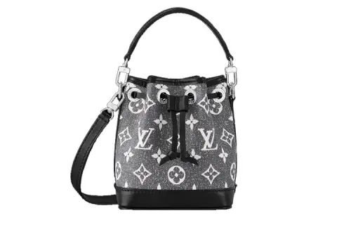 LOUIS VUITTON NOE Denim With Cow Leather Trim Bucket Bag, Handbag, Shoulder Bag, Crossbody Bag Extra Mini Women's Gray