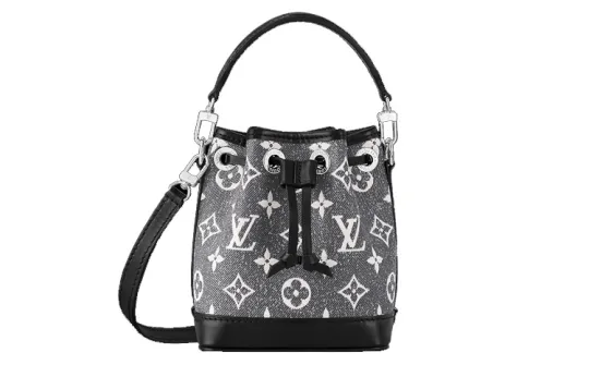 LOUIS VUITTON NOE Denim With Cow Leather Trim Bucket Bag, Handbag, Shoulder Bag, Crossbody Bag Extra Mini Women's Gray