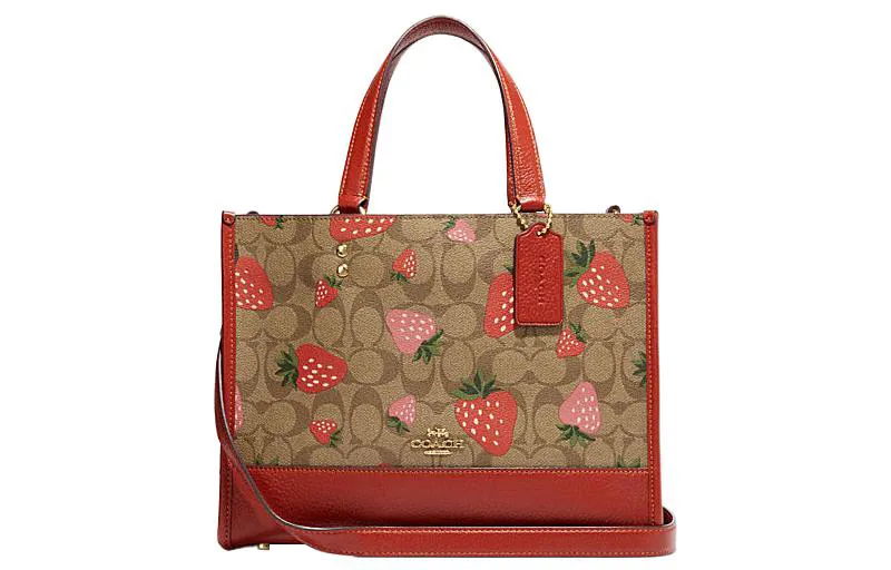 COACH Dempsey Cow Leather Shoulder Bag, Crossbody Bag, Handbag Medium Women's Red & Brown Monogram
