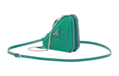 PRADA Embellished Satin And Leather Mini Pouch Mango