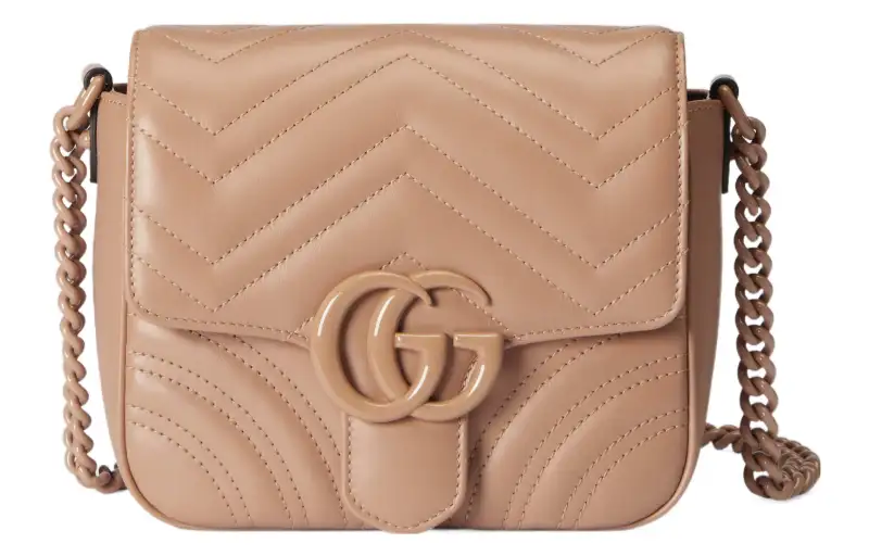 GUCCI GG Marmont Leather Tofu Bag, Messenger Bag, Handbag, Crossbody Bag Shoulder Bag Mini Women's Light Milk Tea
