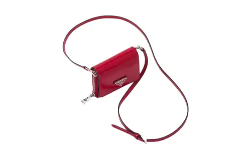 PRADA Shiny Leather Card Holder Women's Red