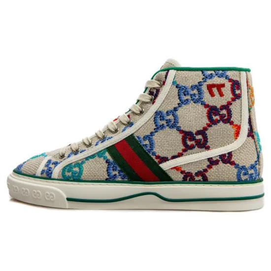 GUCCI Tennis 1977 Skateboard Shoes Men High-Top Beige