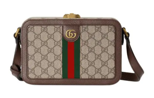 GUCCI Canvas With Leather Shoulder Bag, Crossbody Bag Men's Brown