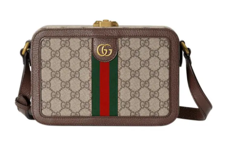 GUCCI Canvas With Leather Shoulder Bag, Crossbody Bag Men's Brown