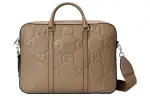 GUCCI Leather Briefcase, Portable Crossbody Bag, Shoulder Bag Large Men's Taupe