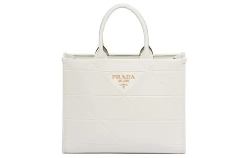 PRADA Leather Tote Bag, Shopping Bag, Handbag Medium Women's White