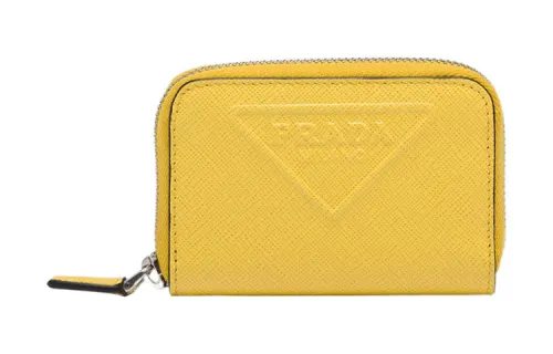 PRADA Saffiano Leather Coin Purse Men's Yellow