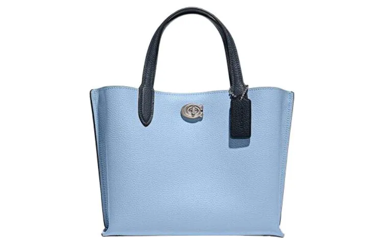 COACH Willow Grain Leather Tote Bag, Shopping Bag, Crossbody Bag, One Shoulder Handbag Medium Women's Light Blue