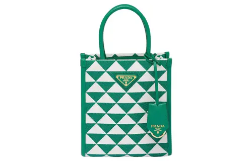 PRADA Fabric With Leather Tote Bag, Shopping Bag, Shoulder Bag, Crossbody Bag, Handbag Mini Women's Green/White